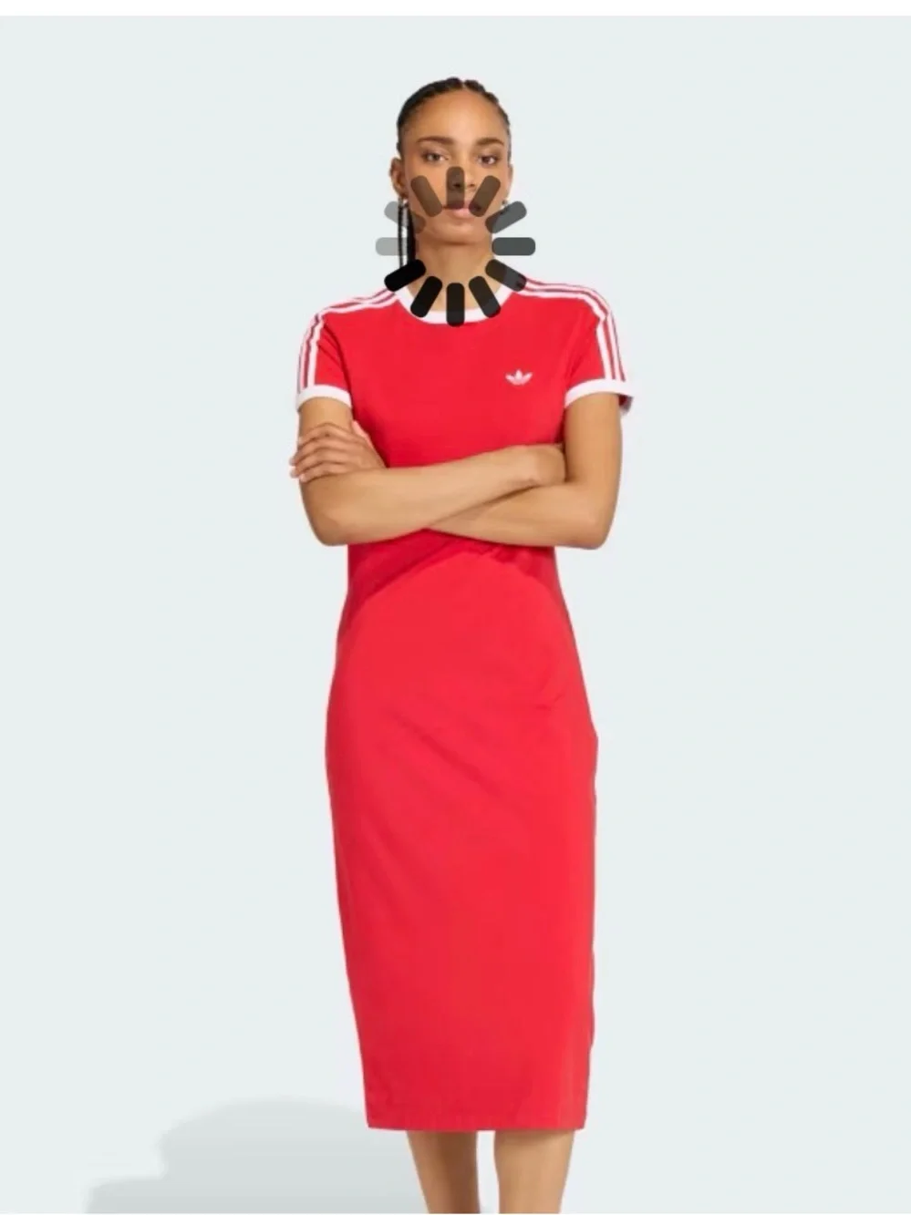 adidas Red Maxi Dress with White Trim and Sleeve Stripes - Picture 2 of 3